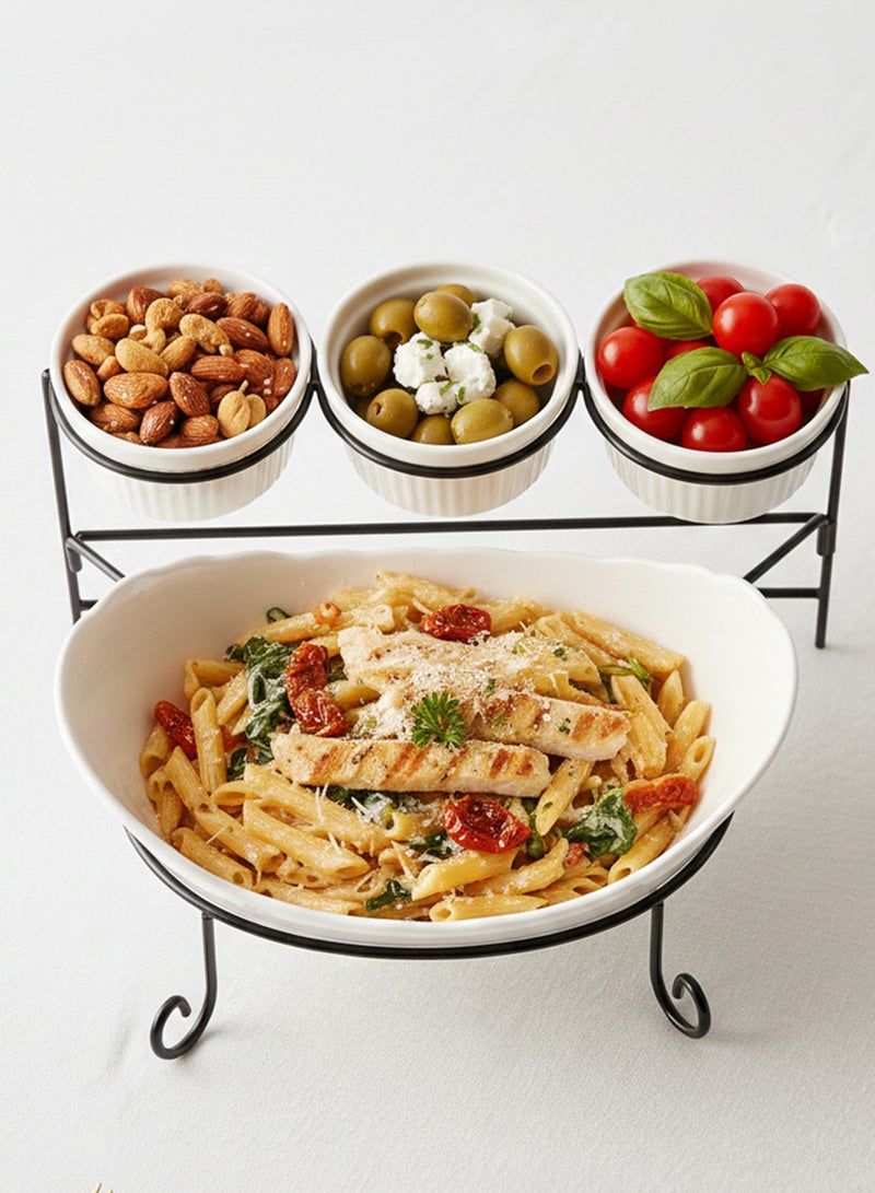 Shallow 4PCS Porcelain Serving Set – 27cm Platter with 3×12cm Bowls, White New Bone China Serveware for Elegant Hosting, Daily Use, Ramadan, Eid, Diwali & Festive Dining - Image 5
