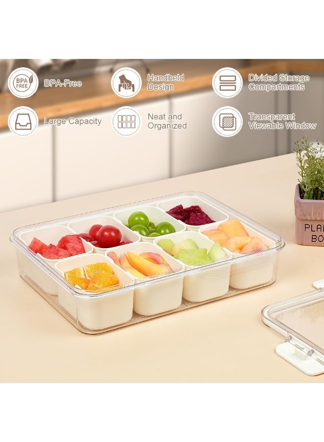 LYNLYN 8-Compartment Snack Box with Lid and Handle, Airtight Divided Serving Tray with 2 Fruit Forks for Fruits, Nuts, Candy, Parties - Image 2