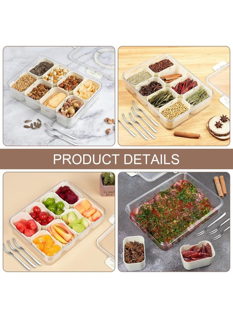 LYNLYN 8-Compartment Snack Box with Lid and Handle, Airtight Divided Serving Tray with 2 Fruit Forks for Fruits, Nuts, Candy, Parties - Image 5