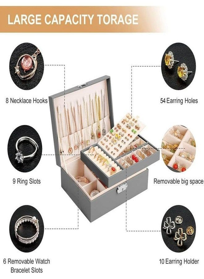 JAMBUVANTI عبوة واحدة، منظم مجوهرات جديد من طبقتين مع صينية قابلة للإزالة، هدية مثالية لعرض الأقراط والأساور والخواتم والقلائد، علبة مجوهرات مبطنة بجلد PU ومخمل ناعم للسفر. - Image 3