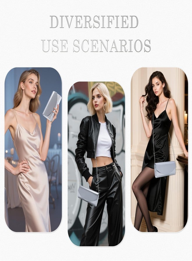 Larcenciel Patent Leather Clutch Purses for Women, Fashion Metallic Silver Envelope Evening Bags with Chain Straps, Ladies Handbags Party Bag for Prom Party Wedding Cocktail Formal Events Nights Out - Image 3