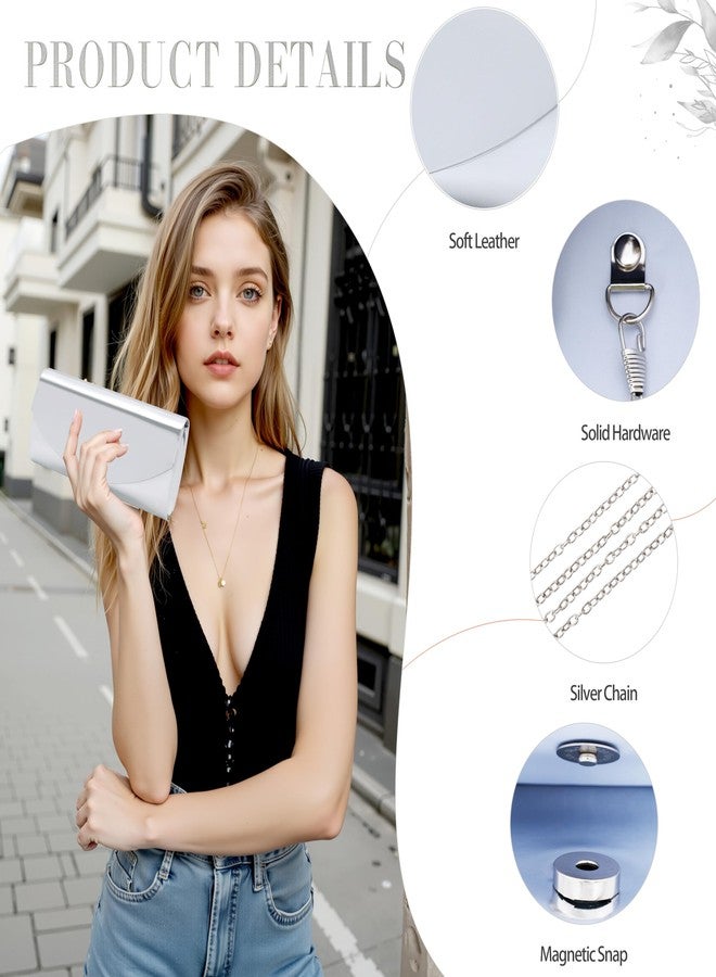 Larcenciel Patent Leather Clutch Purses for Women, Fashion Metallic Silver Envelope Evening Bags with Chain Straps, Ladies Handbags Party Bag for Prom Party Wedding Cocktail Formal Events Nights Out - Image 4