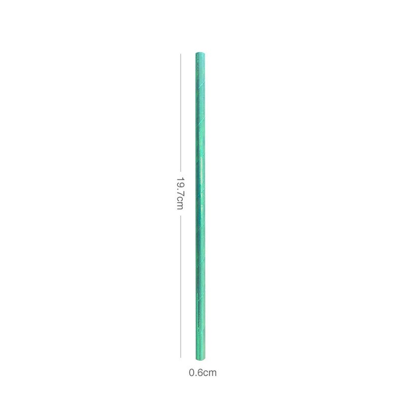 Ipalmay Sparkle Foil Green Mermaid Cocktail Paper Straws  Disposable Biodegradable Drinking  7.75 Inches  Pack of 100 - Image 2