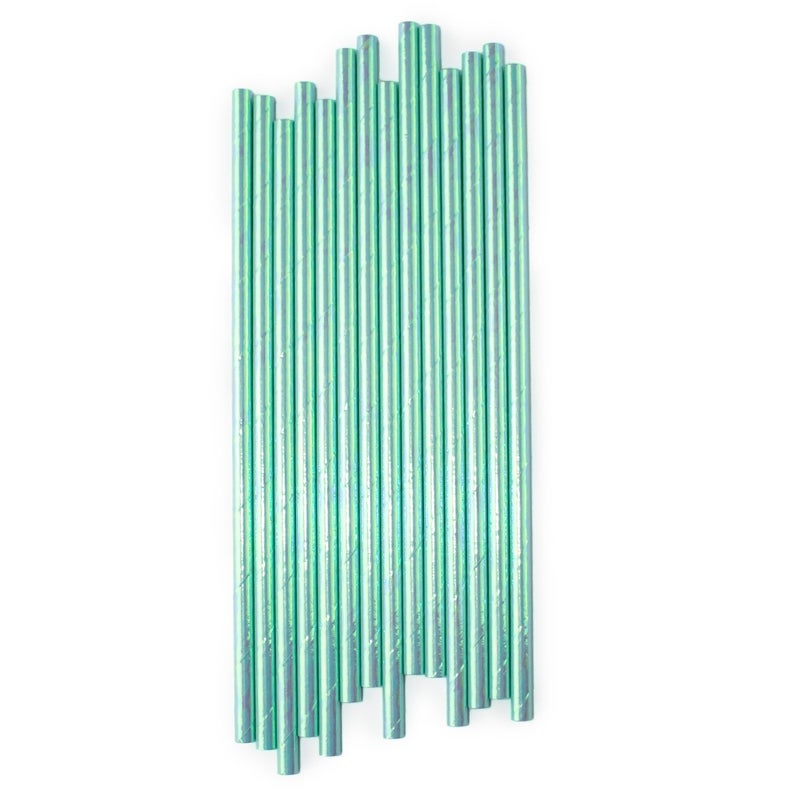 Ipalmay Sparkle Foil Green Mermaid Cocktail Paper Straws  Disposable Biodegradable Drinking  7.75 Inches  Pack of 100 - Image 3