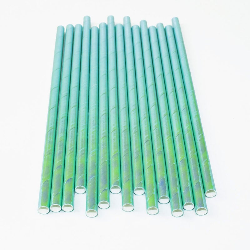 Ipalmay Sparkle Foil Green Mermaid Cocktail Paper Straws  Disposable Biodegradable Drinking  7.75 Inches  Pack of 100 - Image 4