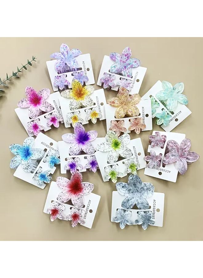 3pcs Women White Background Blue Core Vintage Hawaiian Flower Hair Clips Large Small Secure Hold Multicolor Gradient Glossy Plastic Floral Hair Accessories For Weddings Parties Beach Days Daily Elegant - Image 5