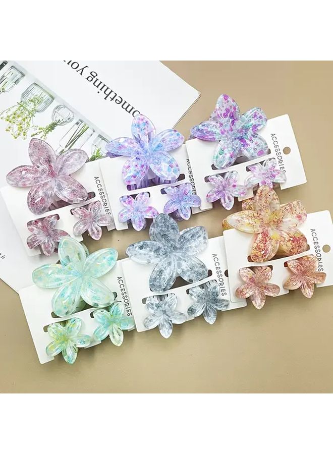 3pcs Women White Background Blue Core Vintage Hawaiian Flower Hair Clips Large Small Secure Hold Multicolor Gradient Glossy Plastic Floral Hair Accessories For Weddings Parties Beach Days Daily Elegant - Image 1