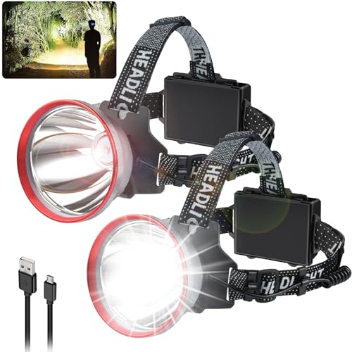 Aikertec مصباح رأس قابل لإعادة الشحن من Aikertec 2 حزمة مصباح رأس فائق السطوع 80 ساعة طاقة بطارية 120 قابل للتعديل IP67 مقاوم للماء مصباح رأس LED للتخييم في الهواء الطلق وصيد السمك