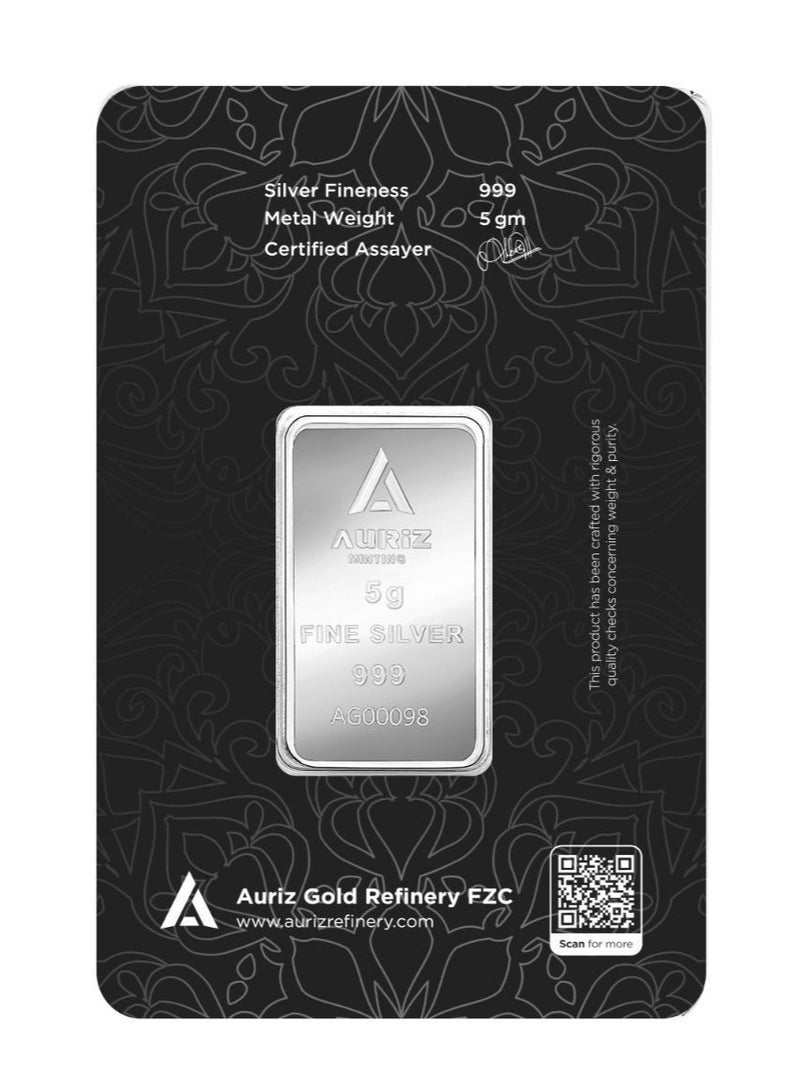 Auriz Minting 5GM Pure Silver Bar 999 - 5 Grams - Image 2