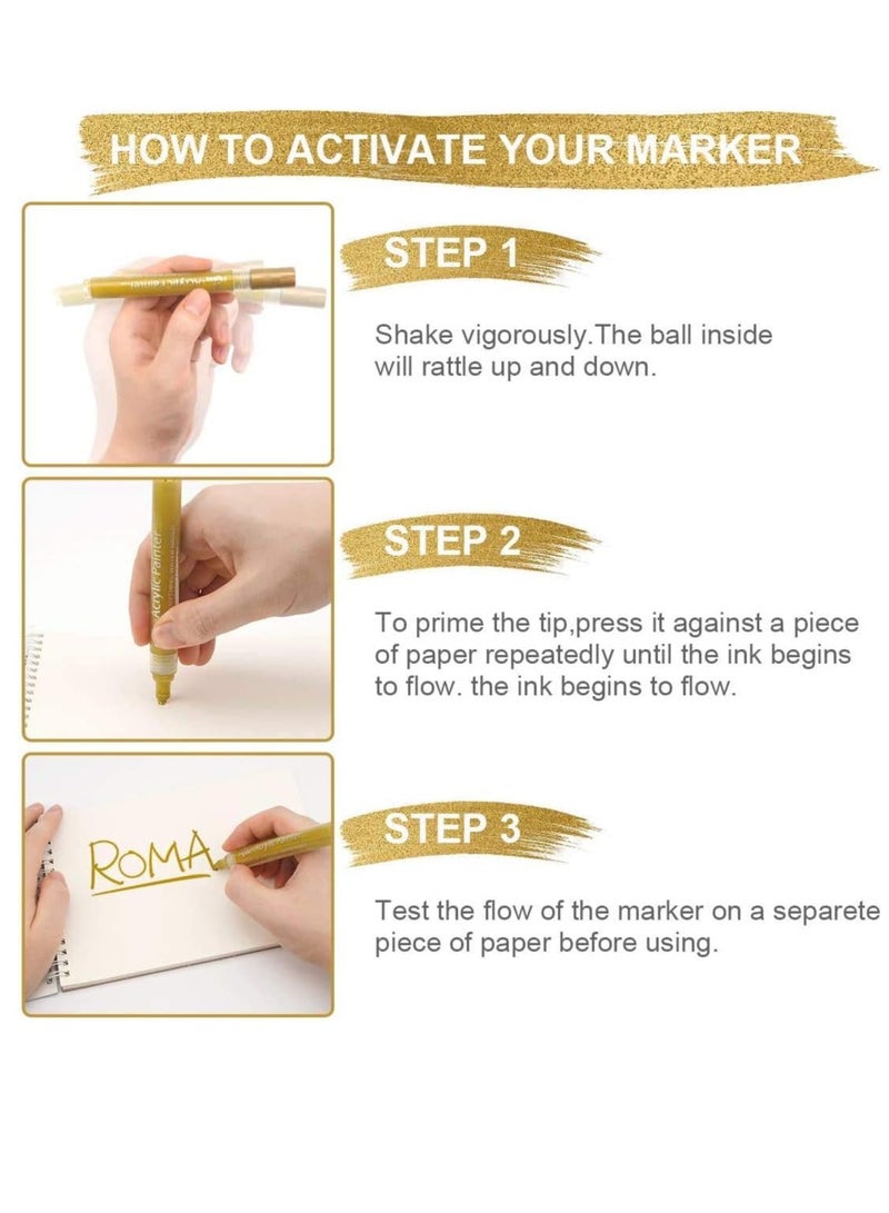 Premify Set of 12 Acrylic Paint Pens, Metallic Colors Rock Stone Ceramic Glass Wood Fabric Wall Painting Markers, Art Supplies Kids Adults Drawing Colouring Marker, Water Based for Artist Canvas Arts Crafts - Image 3