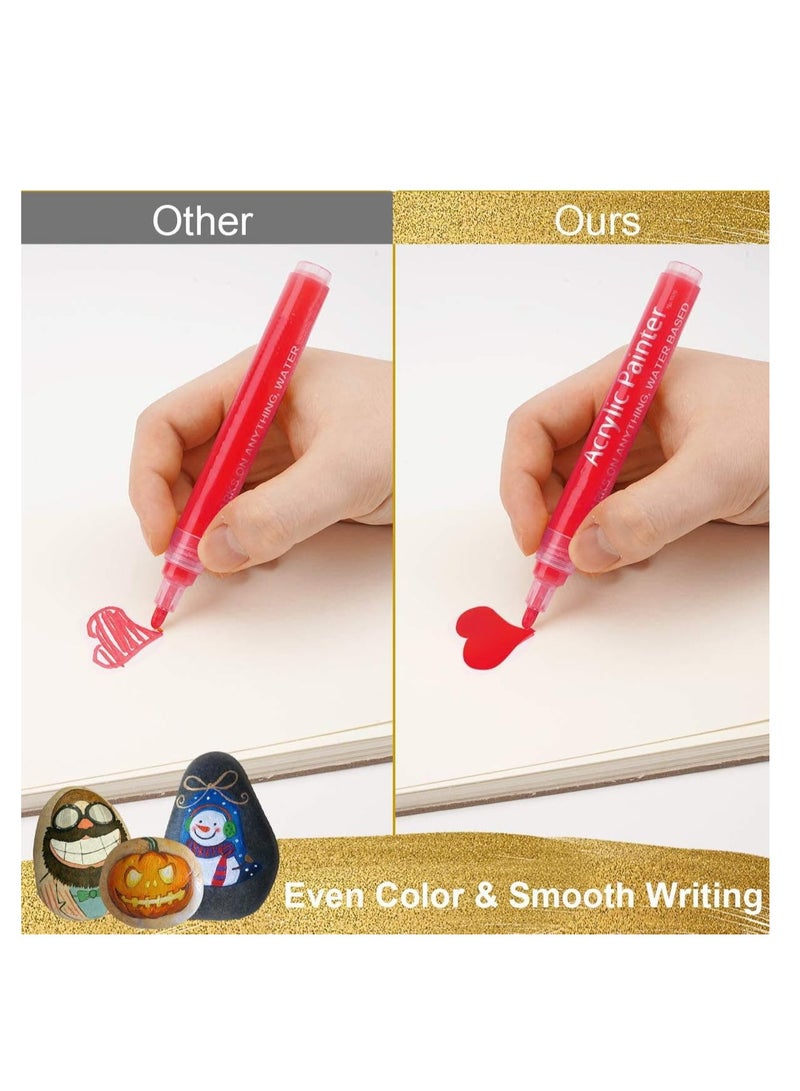 Premify Set of 12 Acrylic Paint Pens, Metallic Colors Rock Stone Ceramic Glass Wood Fabric Wall Painting Markers, Art Supplies Kids Adults Drawing Colouring Marker, Water Based for Artist Canvas Arts Crafts - Image 4