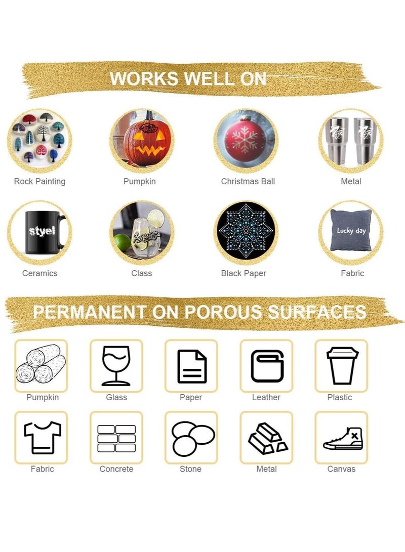 Premify Set of 12 Acrylic Paint Pens, Metallic Colors Rock Stone Ceramic Glass Wood Fabric Wall Painting Markers, Art Supplies Kids Adults Drawing Colouring Marker, Water Based for Artist Canvas Arts Crafts - Image 5