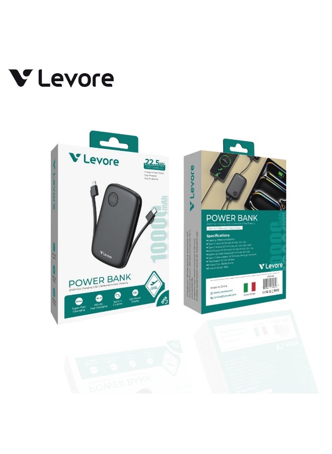 LEVORE 10000mAh 22.5W Built in Cable Powerbank LP511-BK - Image 2