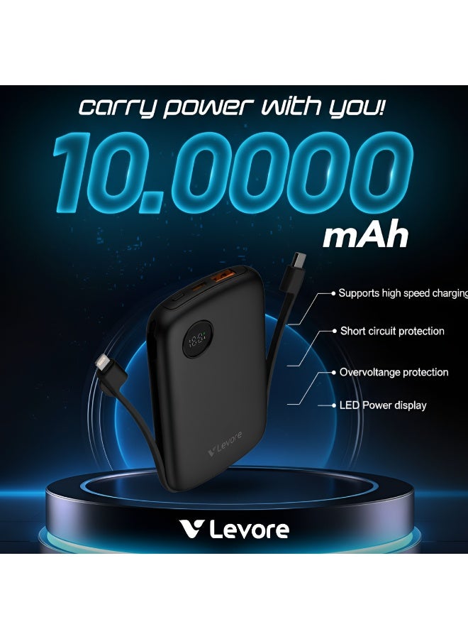 LEVORE 10000mAh 22.5W Built in Cable Powerbank LP511-BK - Image 5