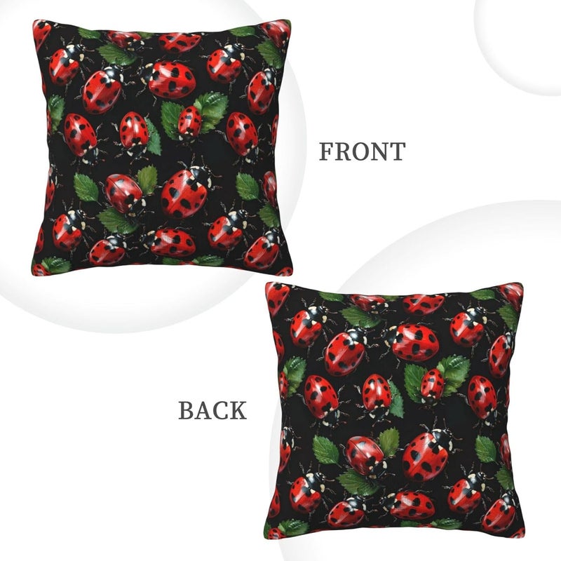 Red Ladybug and Green Leaves Print Corduroy Throw Pillow Covers 20"x20" Soft Spring Decorative Pillowcase for Sofa Couch Bed Living Room Farmhouse Decor - Image 4