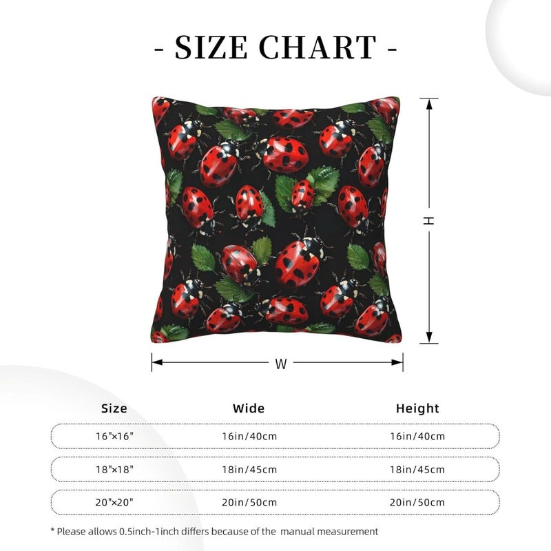 Red Ladybug and Green Leaves Print Corduroy Throw Pillow Covers 20"x20" Soft Spring Decorative Pillowcase for Sofa Couch Bed Living Room Farmhouse Decor - Image 5