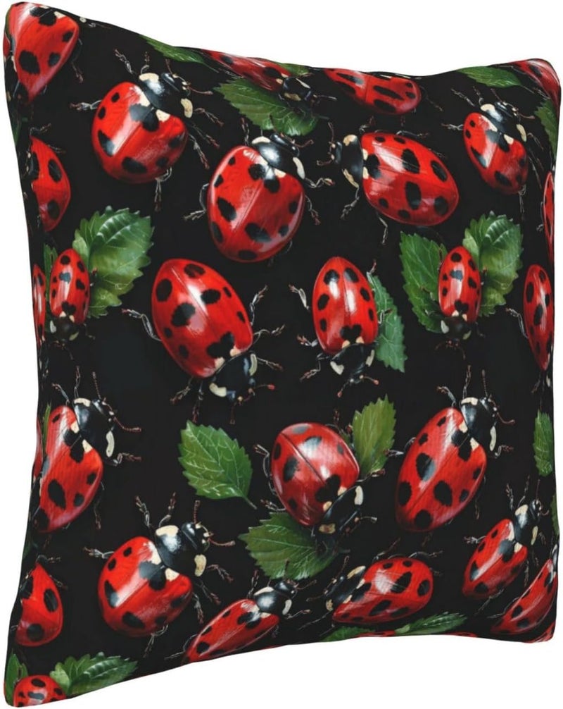 Red Ladybug and Green Leaves Print Corduroy Throw Pillow Covers 20"x20" Soft Spring Decorative Pillowcase for Sofa Couch Bed Living Room Farmhouse Decor - Image 3