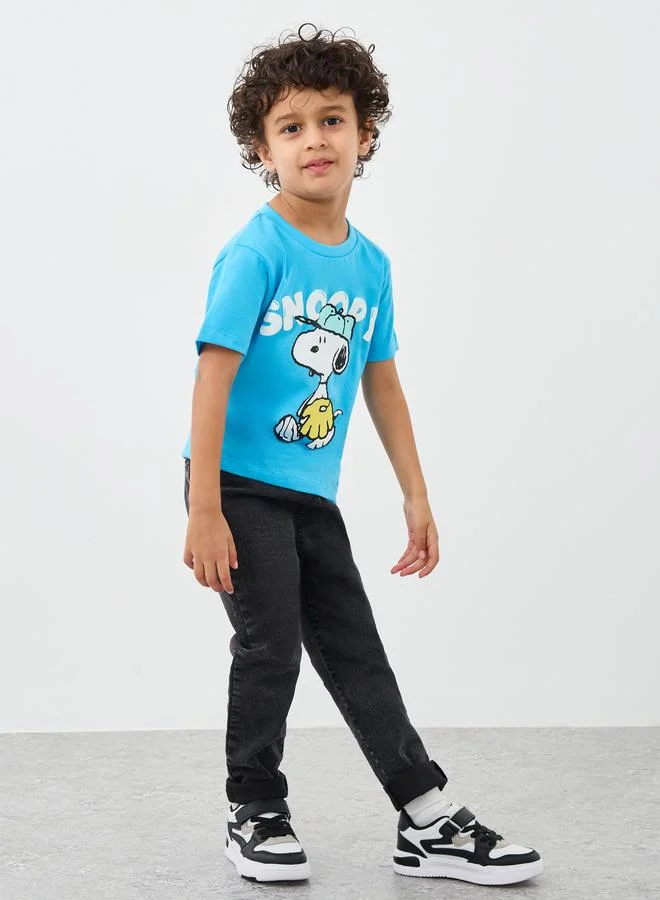 ستايلي Styli Boys Blue Snoopy Graphic Print Short Sleeve Oversized T-Shirt