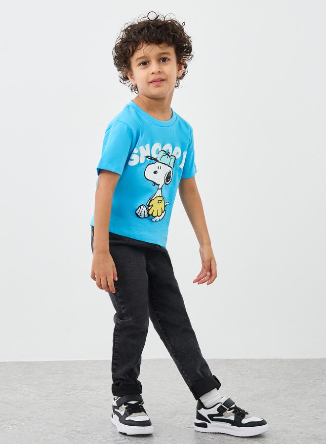 ستايلي تيشيرت ستيل بويز أزرق بطبعة سنوبي برسومات قصيرة الأكمام مقاس كبير - Image 2