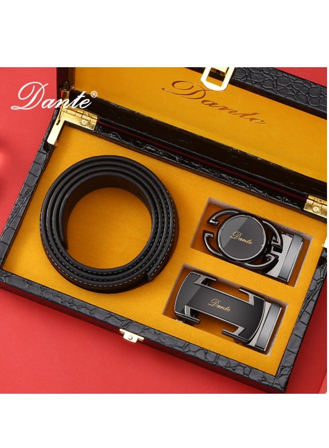 Dante Double Buckle Belt Set First Layer Cowhide Automatic Buckle Men's Belt Genuine Leather*120cm - Image 1
