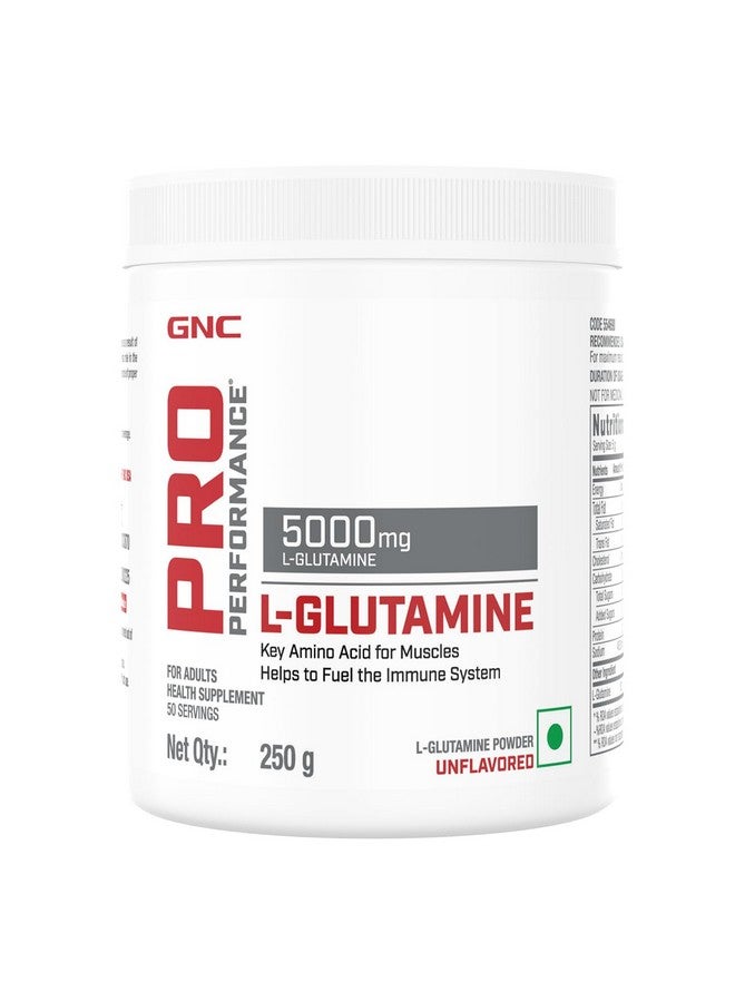 GNC Pro Performance L-Glutamine 5000 mg | 250 gm | 50 Servings | Key Amino Acid For Faster Recovery | Boosts Immunity | Supports Intestinal Function | Lactose Free | Zero Gluten | Unflavoured - Image 1