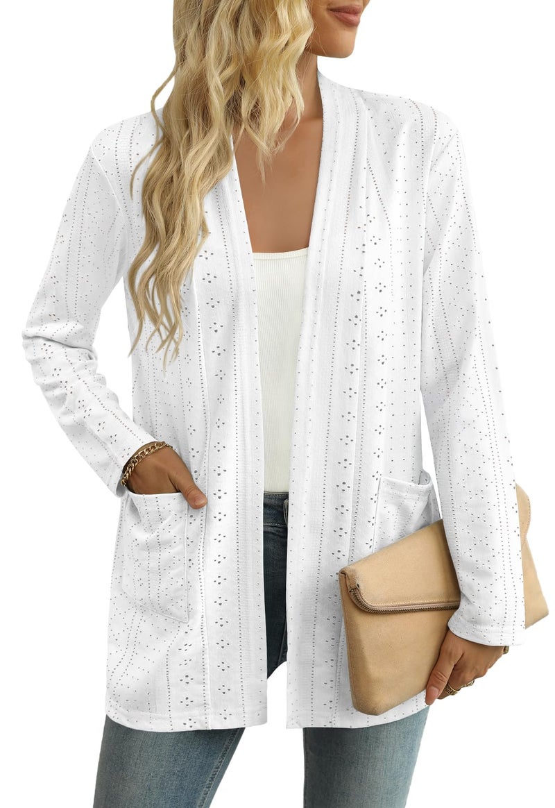 Yincro Women's Lightweight Open Front Cardigan Casual Long Sleeve Loose Cardigans with Pockets (White, 2XL) - Image 1