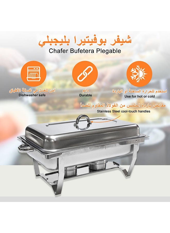 عربست طقم بوفيه لأطباق التسخين، سعة 11 لترًا، مناسب لتقديم الطعام في المطاعم، صينية مستطيلة من الفولاذ المقاوم للصدأ مع غطاء، 3 قطع من أواني الطعام الداخلية للفنادق، بوفيهات، حفلات الزفاف، الولائم - Image 4