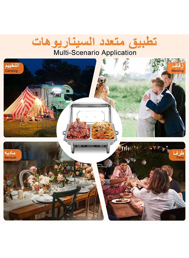 عربست طقم بوفيه لأطباق التسخين، سعة 11 لترًا، مناسب لتقديم الطعام في المطاعم، صينية مستطيلة من الفولاذ المقاوم للصدأ مع غطاء، 3 قطع من أواني الطعام الداخلية للفنادق، بوفيهات، حفلات الزفاف، الولائم - Image 5
