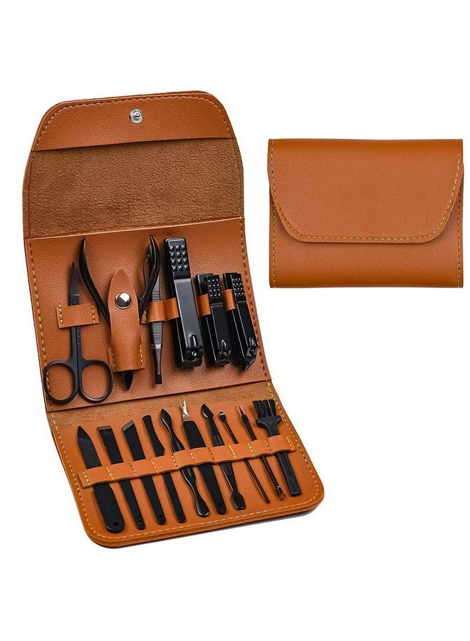 Felico Manicure Set Pedicure Kit Nail Clippers 16 In 1 Professional Grooming Kit Stainless Steel Toenail Tools With Luxurious Brown Leather Travel Case For Men Women Upgraded Version - Image 1