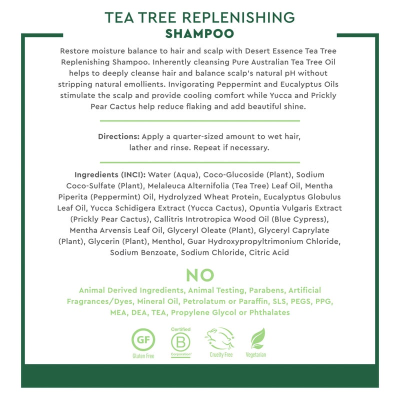 Desert Essence Tea Tree Replenishing Shampoo and Conditioner Bundle - 12.7 Fl Ounce - Therapeutic - Peppermint & Yucca - All Skin Types - Tea Tree Oil - Restore & Nurture Hair - Image 4