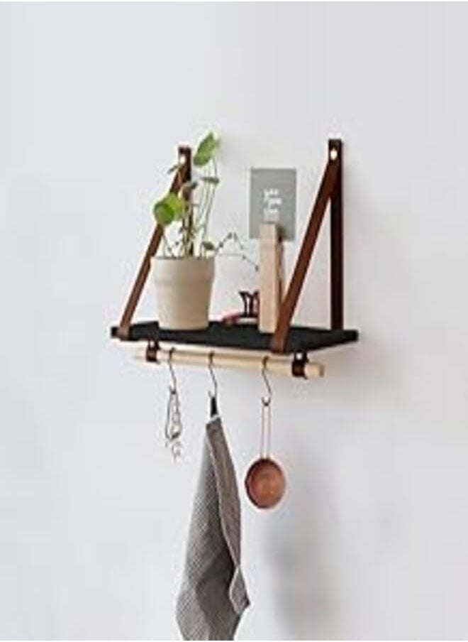 Home Gallery PU Brown Leather Strap Wall Floating Shelf 45X20 Black 