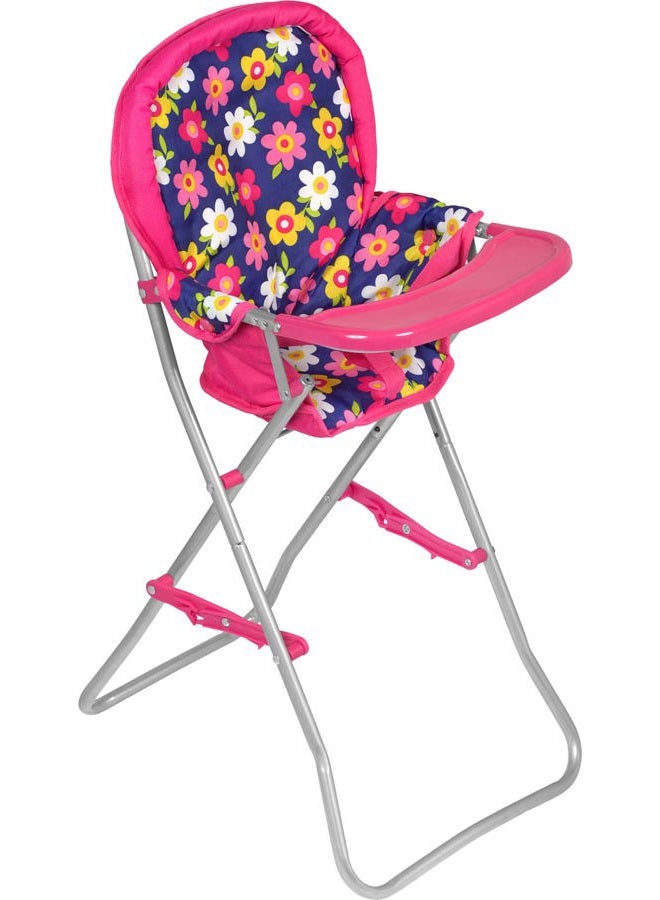 Fash n kolor - Baby Doll High Chair with Tray, Fits up to 18 inch Baby Dolls, Flower Print Toddler Furniture Toy High Chair for Dolls Toys Easy to fold for Compact Storage - Image 1