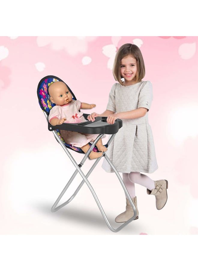 Fash n kolor - Baby Doll High Chair with Tray, Fits up to 18 inch Baby Dolls, Flower Print Toddler Furniture Toy High Chair for Dolls Toys Easy to fold for Compact Storage - Image 3