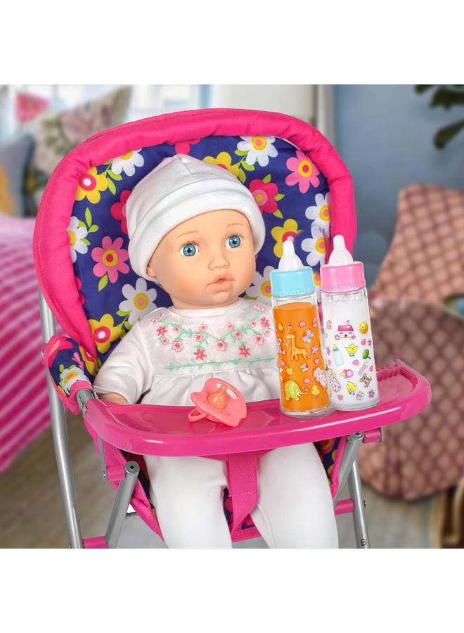 Fash n kolor - Baby Doll High Chair with Tray, Fits up to 18 inch Baby Dolls, Flower Print Toddler Furniture Toy High Chair for Dolls Toys Easy to fold for Compact Storage - Image 4