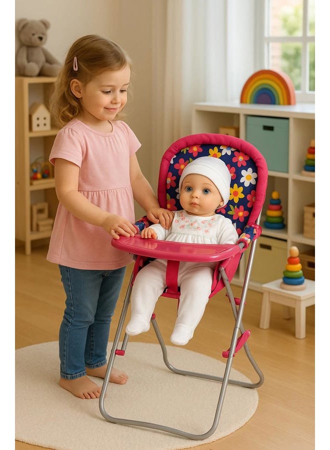 Fash n kolor - Baby Doll High Chair with Tray, Fits up to 18 inch Baby Dolls, Flower Print Toddler Furniture Toy High Chair for Dolls Toys Easy to fold for Compact Storage - Image 2