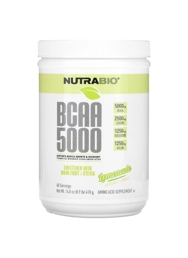 NutraBio - NutraBio, BCAA 5000, Lemonade, 0.9 lb 14.8 oz (418 g) - Image 1