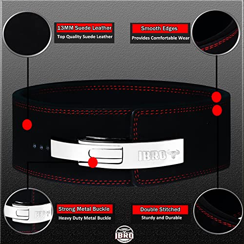 IBRO Powerlifting Lever Gym Belt – Power 13MM Extreme Heavy Duty Genuine Leather Belts - Squats Deadlifts Bodybuilding Weight Lifting IPF Power Lifting Strongman for Men Black M - Image 2