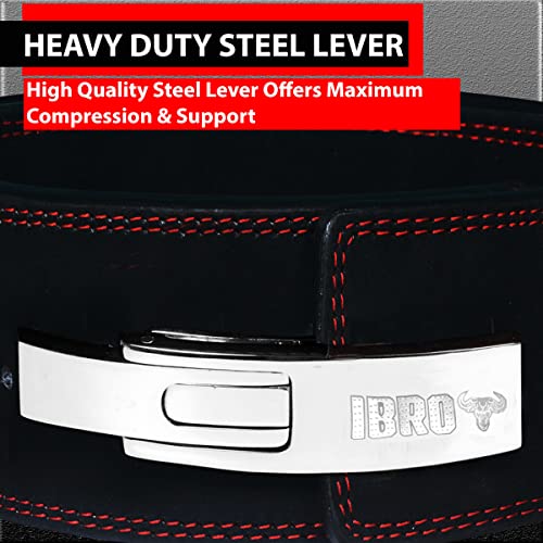 IBRO Powerlifting Lever Gym Belt – Power 13MM Extreme Heavy Duty Genuine Leather Belts - Squats Deadlifts Bodybuilding Weight Lifting IPF Power Lifting Strongman for Men Black M - Image 3