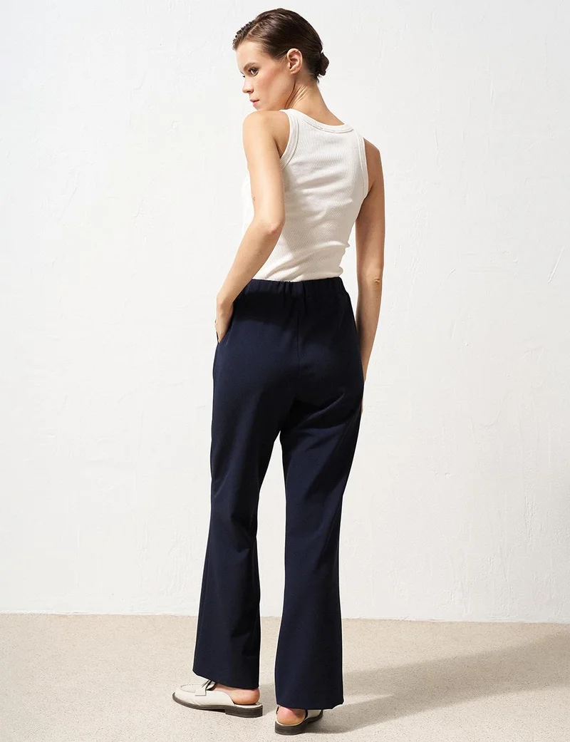 Kayra Basic Trousers with Elastic Waist Navy Blue