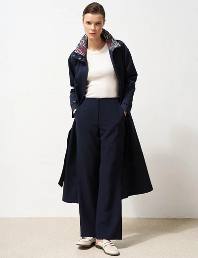 Kayra Basic Trousers with Elastic Waist Navy Blue