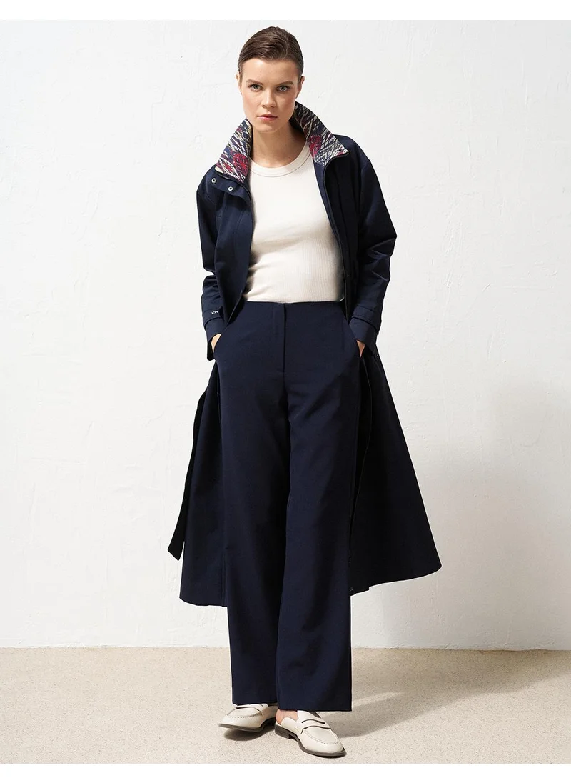 Kayra Basic Trousers with Elastic Waist Navy Blue
