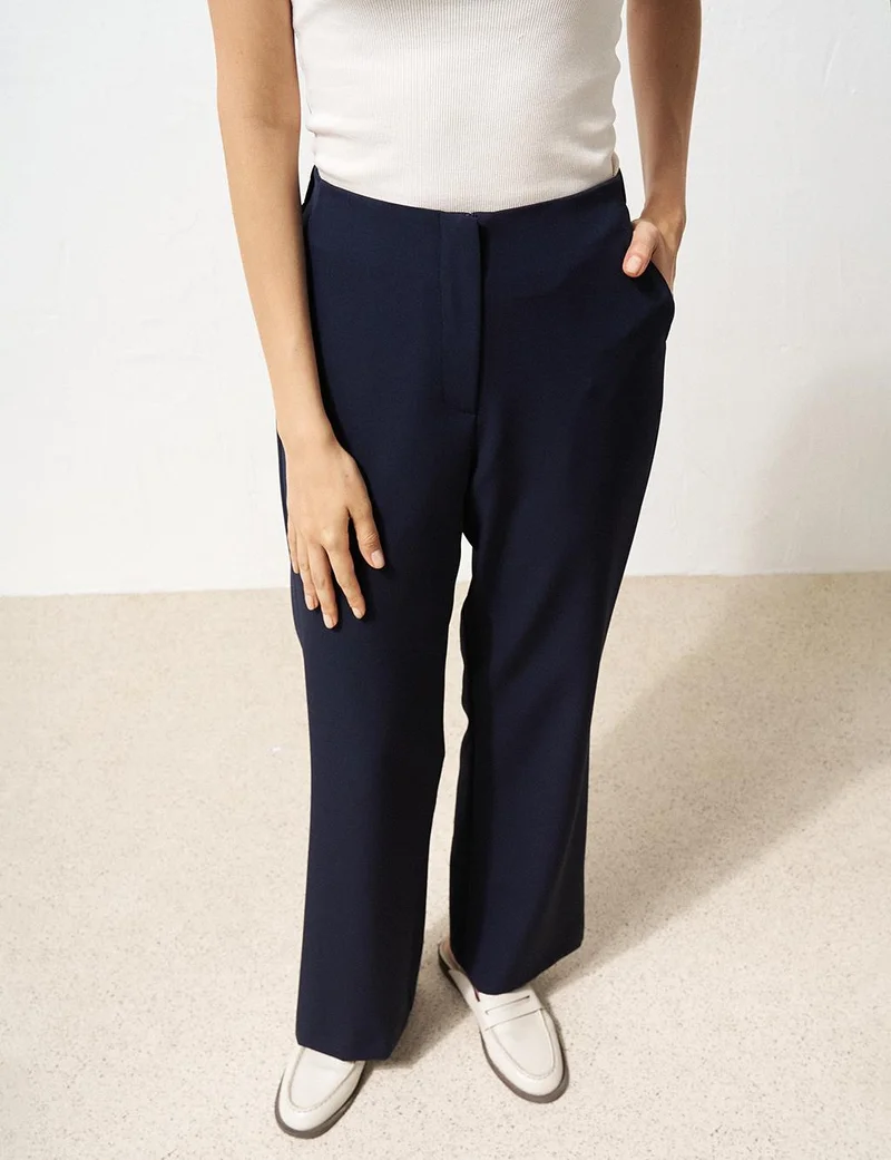 Kayra Basic Trousers with Elastic Waist Navy Blue
