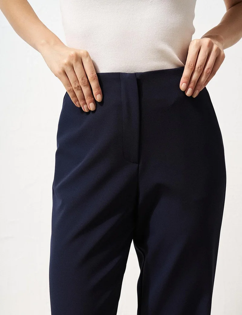 Kayra Basic Trousers with Elastic Waist Navy Blue