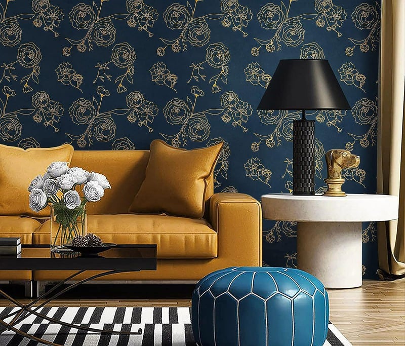 Jig-Tik Contact Paper Waterproof PVC Wallpapers Roll Embossed Europe Style Nordic 3D Sculpture Flower Wall Covering Modern Wall Décor(45 * 300) (1, White Black) (1, Blue Rose) - Image 5