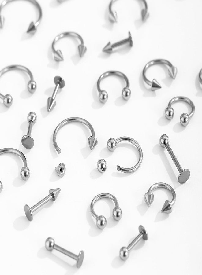 LORACOXS 32PCS Lip Piercing Jewelry Set - Lip Rings Horseshoe Nose Ring for Labret/Snake Bite/Septum, Cartilage Conch Tragus Helix Piercings for Women Men - Image 5