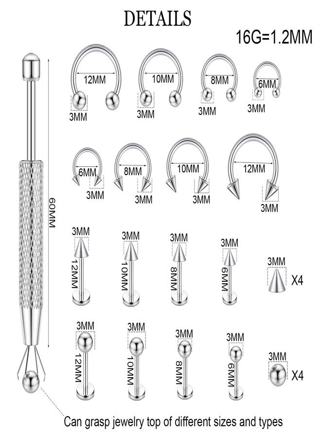 LORACOXS 32PCS Lip Piercing Jewelry Set - Lip Rings Horseshoe Nose Ring for Labret/Snake Bite/Septum, Cartilage Conch Tragus Helix Piercings for Women Men - Image 4