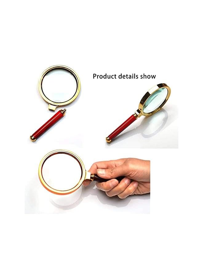 ntvs 10X Handheld Magnifier Antique Mahogany Handle Magnifier Reading Magnifying Glass For Reading Book Inspection Coins Insects Rocks Map Crossword Puzzle  - Image 3