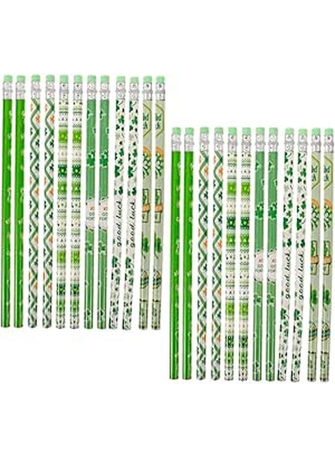 PRETYZOOM 24 Pcs Saint Patrick Day Themed Wooden Pencils Green Shamrock Design School Writing Drawing Students Holiday Party Supplies - Image 1