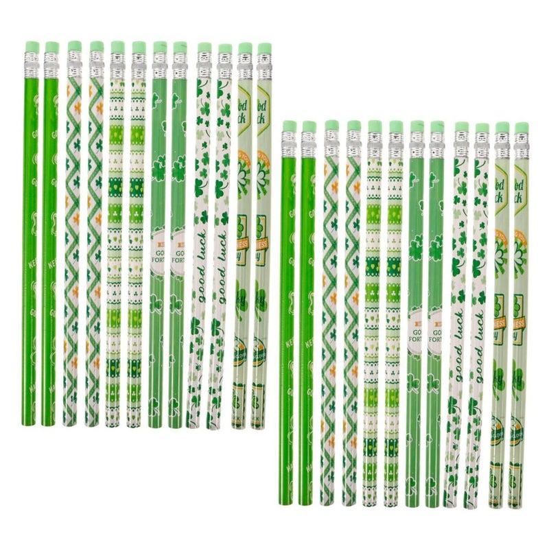PRETYZOOM 24 Pcs Saint Patrick Day Themed Wooden Pencils Green Shamrock Design School Writing Drawing Students Holiday Party Supplies - Image 2
