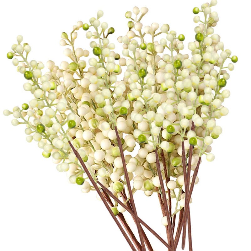OrgMemory Artificial Berry Fake Burgundy Berry 20 pcs 12 Each Artificial Berries Stems for Xmas Tree Wreath Decorations Home Decor Ivory